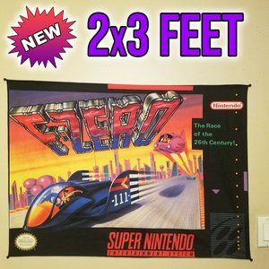 F-Zero 2x3 foot tapestry / Super Nintendo banner wall flag SNES F Zero